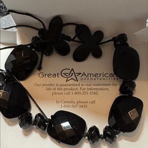 Black Beaded Floral Accent Necklace